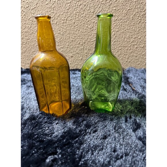 Vintage Japanese Amber & Green Glass Bottles Set Of 2 Decorative Collectibles - Picture 1 of 8